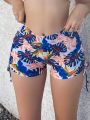 SHEIN Swim Vcay Tropical Print Side Drawstring Short Pant Swimsuit Bottom