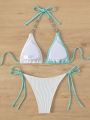 SHEIN Swim SXY Two-tone Knot Design Side-tie Bikini Set