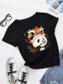 Plus Size Women's Panda Lion Dance Graphic T-shirt
