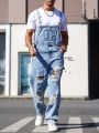 Men's Faded And Distressed Denim Overalls