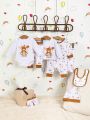 SHEIN Baby Boy 8pcs Cartoon Graphic Bodysuit & Hat & Tee & Pants & Bibs