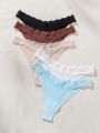 SHEIN 5pcs/Set Women'S Solid Color Lace Trimmed Thongs