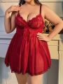 Plus Size Lace Embroidered Patchwork Cami Sexy Lingerie Nightgown