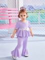 2pcs Baby Girl Spring/Summer Outfit Purple Bow-Knot Round Neck Top And Pants