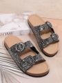 Fashionable Women'S Rhinestone Embellished Flat Sandals, Versatile