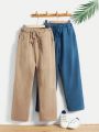 SHEIN Kids SUNSHNE Tween Boys' Vacation Solid Color Straight Trousers Loose Woven Pants Two Colors One Or Two Pieces Set