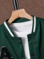 2pcs/Set Teenage Boys' Contrast Color Sports Baseball Jacket And Pants Outfit