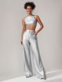 DUSTIN EDWARD Women'S Metallic Wide Leg Pants