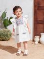 SHEIN Baby Girl's Casual Vacation Geometric Pattern Colorblock Ruffle Trim Sleeveless Dress