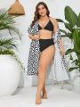 SHEIN Swim BohoFeel Plus Size 1pc Full-Printed Kimono Dress With Knot Waist Design