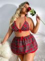 Classic Sexy Plus Size Plaid Printed Sexy Role Play Costume 2pcs/set