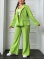 SHEIN EZwear Plus Lapel Neck Flap Detail Blazer & Wide Leg Pants