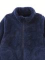 Boys' Fluffy Stand Collar Zipper Jacket