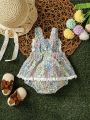 Bohemian Style Baby Girls' Floral Print Top & Lace Hem Splicing Sundress, Cute, Casual And Fashionable, Spring/Summer