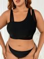 SHEIN Swim Basics Ladies' Plus Size Solid Color Mesh Splice Bikini Top