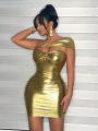 SHEIN SXY One Shoulder Cut Out Metallic Bodycon Dress