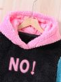 SHEIN Kids CHARMNG Tween Girl Letter Embroidery Colorblock Dual Pocket Hooded Teddy Dress