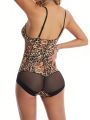 Women's Leopard Print Slimming Bodysuit With Straps