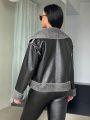 SHEIN Essnce Women's Plus Size Teddy Fleece Patchwork Jacket