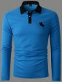 Manfinity Men's Color Block Polo Shirt With Horse Riding Printed Design