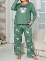 Plus Size Autumn/winter Long Sleeve Casual Pajamas Set