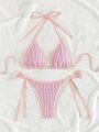 SHEIN Swim Mod Textured Twist Knot Side Bikini Swimsuit Set