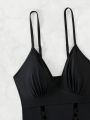 SHEIN Swim BAE Black One Piece Camisole With Strap Detailing