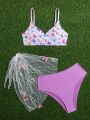 Teen Girls Butterfly Printed Two-Piece Swimsuit