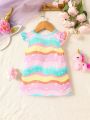 Baby Unicorn Print Ruffle Trim Dress