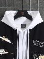 Men Plus Letter Graphic Two Tone Striped Trim Varsity Jacket Without Hoodie