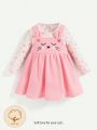 Cozy Cub Baby Girl Heart-shaped Pattern Long-sleeved Top Cartoon Bunny Suspender Dress Two-piece Set