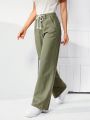 SHEIN LUNE Drawstring Waist Wide Leg Jeans