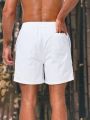 Men'S Elastic Waist Drawstring Swim Shorts With Diagonal Pockets