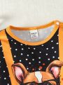 Baby Boy Polka Dot & Dog Print 2 In 1 Jumpsuit