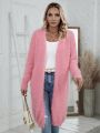 SHEIN Essnce Drop Shoulder Open Front Fluffy Knit Duster Cardigan