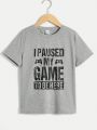 SHEIN Kids EVRYDAY Tween Boy'S Fashionable Casual Slogan Print Short Sleeve T-Shirt