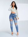 Women'S Slim Fit Distressed Denim Jeans