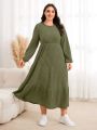 SHEIN Mulvari Plus Size Women's Ribbed Lantern Sleeve Dress