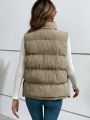 SHEIN Frenchy Solid Color Stand Collar Sleeveless Front Buttoned Padded Jacket