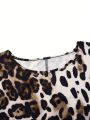 Plus Size Women's Leopard Print Bell Sleeve Dress