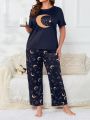 Plus Size Moon & Star Printed Pajama Set