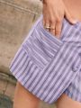 SHEIN Frenchy Striped Print Button Front Skort