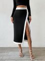 SHEIN Privé Women's High Side Slit Wrap Skirt