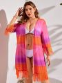 SHEIN Swim Vcay Plus Size Women's Gradient Fringe Sleeve Kimono Cardigan