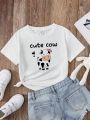 Young Girl'S Casual Cartoon Print Short Sleeve T-Shirt Suitable For Summer