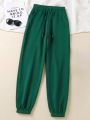Solid Drawstring Waist Thermal Lined Sweatpants