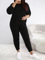 Plus Size Solid Color Casual Sweater Set