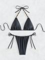 SHEIN Swim BAE Ladies Detachable Neck Halter Two-piece Swimsuit Set