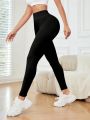 Yoga Basic Solid Color Wide Waistband Sports Leggings