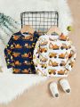 SHEIN 2pcs/Set Baby Boys' Casual Digger Pattern Printed Tops For Daily Wear And Sports